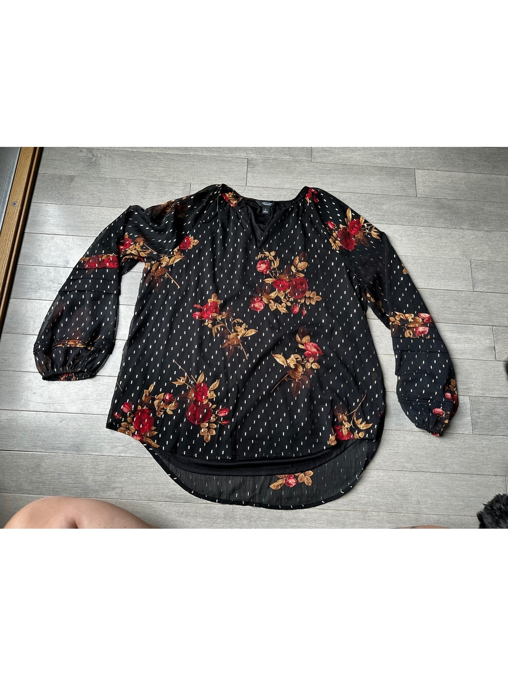 Women’s Simply Vera Vera Wang Long Sleeve Floral Lightweight Blouse Size Large